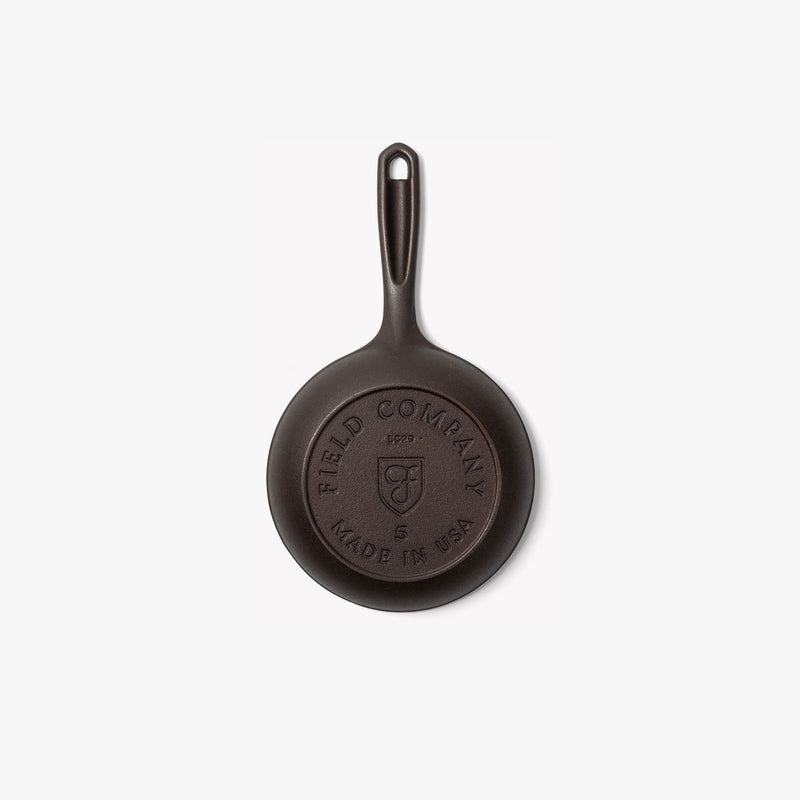 Underside of the No.5 Cast Iron Skillet showing the Field Company and Made in USA stamps