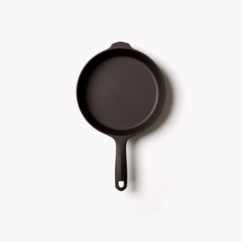 Overhead view of the No.6 Field Skillet on a white background, helper handle at top