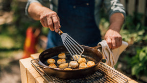 Cast Iron-Seared Scallops with Grilled Creamed Corn