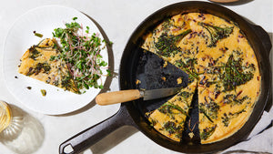 Cast Iron Socca with Broccolini and Onion